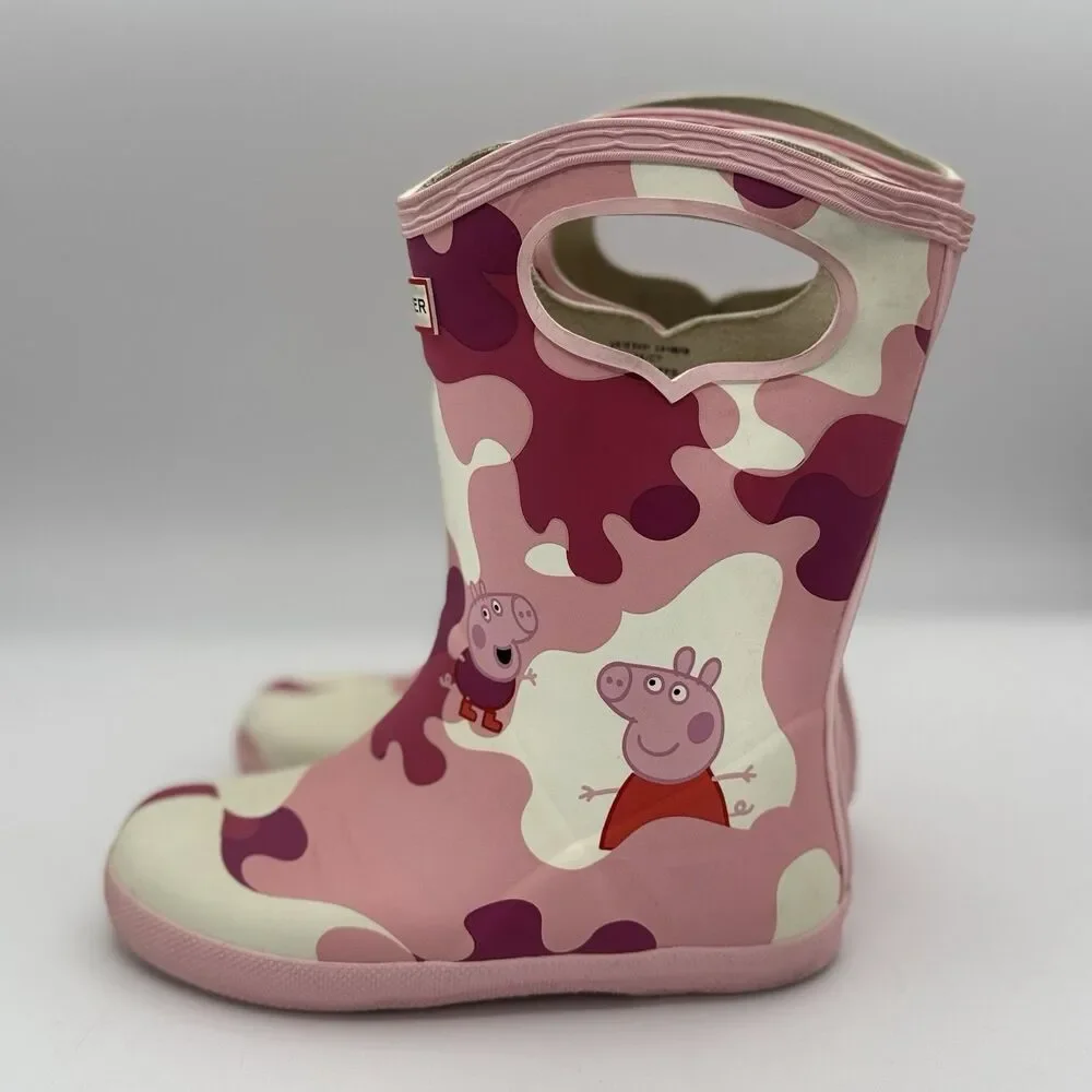 Hunter x Peppa Pig Girls Rain Boots Pink Camo Size 13/1 EU 31 VGUC